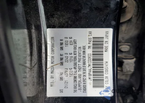 2021 Mazda 3 z USA, uszkodzony, nr VIN JM1BPAAL7M1330933